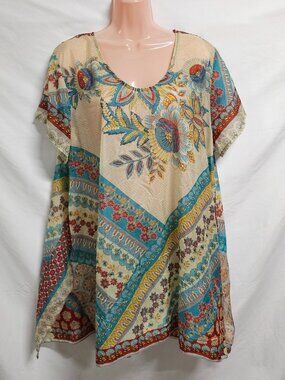 Johnny Was 100% Silk Floral Top Women Size XL Multicolor